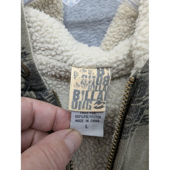 Billabong Hoodie Mens Large Sherpa Lined Full Zip Vintage Style Jacket Y2K Boho - Picture 7 of 8